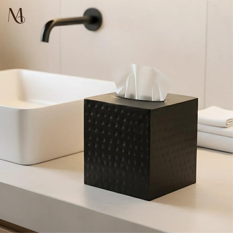 Monarch Abode Tissue Box Cover Square â€“ Hand Hammered Black Metal Tissue Holder Box for Bathroom Accessory, Aesthetic Decorative Facial Napkin Cube for Modern Home Decor - Image 3